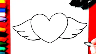 how to draw HEART WITH WINGS