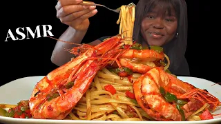 ASMR LINGUINE PASTA & TIGER PRAWN MUKBANG (No Talking ) Sticky Eating Sounds| Vikky ASMR