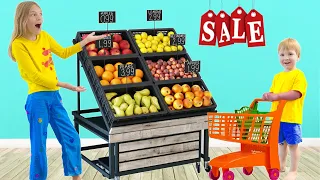 Amelia, Avelina & Akim buy healthy fruits from Arthur's supermarket