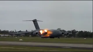 USAF C17 Engine backfire!