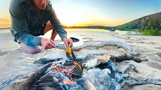 FIRE MAKES IT GOOD! - Solo Boat Camping - Catch And Cook