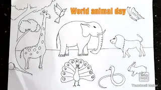 Forest Drawing with Animals Easy |Forest scenery drawing | Animals Drawing easy |Wild animals draw