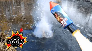 🧨 BIG ROCKETS UNDER THE ICE 💨 Powerful firecrackers vs ice 🧨