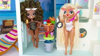 OMG LOL Surprise Swag & Royal Bee Dolls on Vacation at Barbie Beach Bungalow House