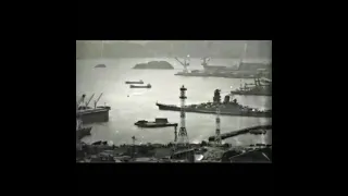 video of the battleship Yamato ready to leave the port of Kure naval arsenal 1944-45