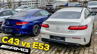 2019 MERCEDES AMG E 53 Coupé vs C 43 Coupé FULL REVIEW Exterior Diamond White Designo