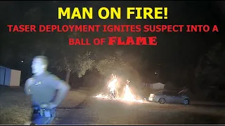 TASER deployment ignites motorcycle rider into a BALL OF FIRE!  Arkansas State Police pursuit