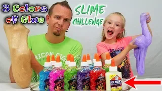 3 Colors of Glue Slime Challenge w/ Our Dad! Special Glow in the Dark Glitter Slime!