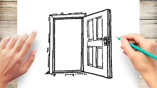 How To Draw Opening Door Step by Step