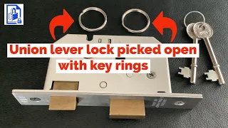 555. Union Mortice lever lock picked open with tension tool and lock pick made from key rings