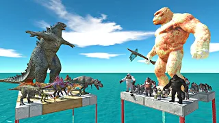 Carnivore Dinosaurs+Godzilla Falling and Kong+Mutant Primates Fight - Animal Revolt Battle Simulator