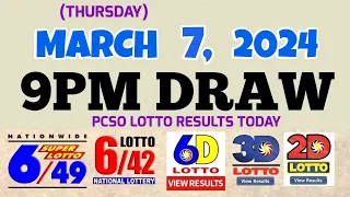 Lotto Result Today 9pm draw March 7, 2024 6/49 6/42 6D Swertres Ez2 PCSO#lotto