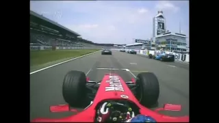 F1 2004 Hockenheim Rubens Barrichello onboard start + [crash & pit stop]