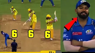 Rohit Sharma Laughing reaction when MS Dhoni blasts Hardik Pandya for hat-trick of sixes #msdhoni