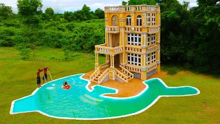 Building Most Creative 4-Story Mud Villa House With Design Beautiful Swimming Pool-Shaped Dolphin