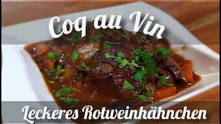 Coq au Vin schnell zubereitet | leckeres Rotwein Hähnchen