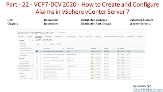 Part - 22 - VCP7-DCV 2020 - How to Create and Configure Alarms in vSphere vCenter Server 7