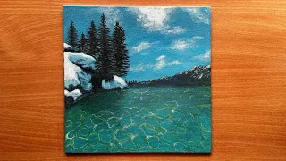 How to paint Snowy lake/ Acrylic painting for beginners /Step by Step tutorial / Landscape painting