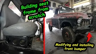 Installing the front bumper and building a seat frame from scratch for our Napco build.