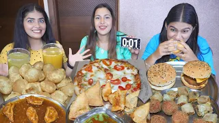 Spicy Momos, Golgappa, Pizza, Mini Samosa, Kurkure Momos, Spring Roll, Big Burger Eating Challenge