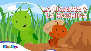 La cigarra y la hormiga 🦗🐜| Fábulas de Esopo | Cuentos para niños | DinoPeq 🦖