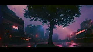 ⚡ Ambient Cyberpunk Thunderstorm Sounds Sleeping | Relaxing Rain Thunder & Lightning at Night