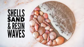 Resin Waves | Hand Painted Shells | Ocean Display Plate | Real Sand