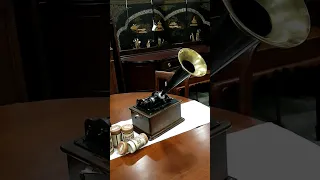 Edison Antique Oak Standard Phonograph, Brass Horn, Cylinder Records