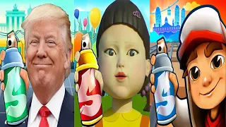 Subway Surfers Barcelona 2022 vs Subway Donald Trump vs Squid Game Gameplay HD