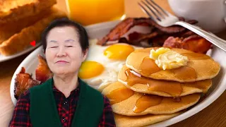 Korean in her 80s tries AMERICAN BREAKFAST for the first time