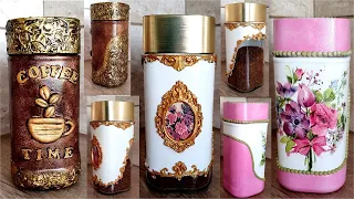 3 Amazing Ideas for recycled coffee Jars /Decoupage on glass