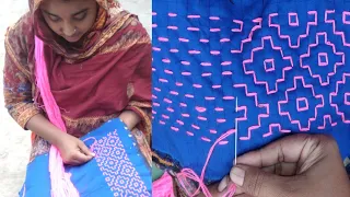 Hand Embroidery Nokshi Katha Design Video Tutorial |Nokshi Katha Border Design #nokshi_katha_design