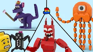 Building Garten of Banban 3 monsters out of LEGO: Queen Bouncelia, Evil Banban, Nabnaleena, etc.