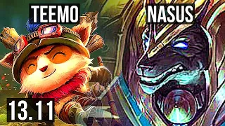 TEEMO vs NASUS (TOP) | 2.1M mastery, 800+ games, 2/1/4 | KR Master | 13.11