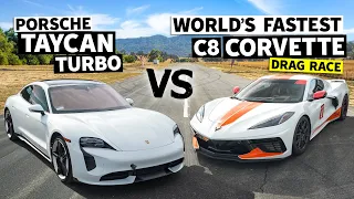 Porsche Taycan vs World's Fastest C8 Corvette with @EmeliaHartford // THIS vs THAT