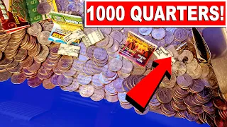 I PUT 1000 QUARTERS IN A COIN PUSHER WITH A PRIZE KEY!