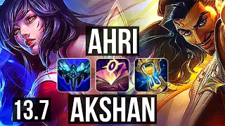 AHRI vs AKSHAN (MID) | 11/0/12, Legendary, 300+ games | KR Master | 13.7
