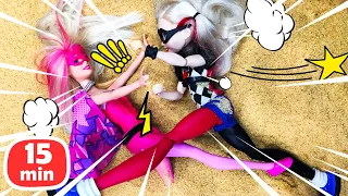 Барби сражается с Харли Квин и спасает Челси! Игры в куклы Барби для девочек