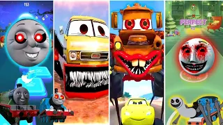 Scary and Green thomas vs Car eater vs Mater eater vs Spider thomas cartoon  Tiles hop edm rush