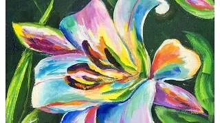 How to Paint a Colorful Spring Lilly with Acrylic Paints - Beginner Painting Tutorial - Ginger Cook