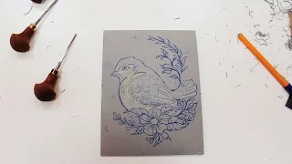 Démonstration d'un oiseau en linogravure avec l'artiste Anne Pargny