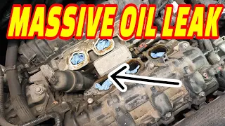 CUSTOMER STATES MASSIVE AMOUNT OF OIL LEAKING! CHRYSLER 3.6L OIL COOLER REPLACEMENT STEP BY STEP