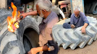 75 year old man Repair BIG Tractor Tire|| Amazing Technique Of Repairing A Tractor Tire ||