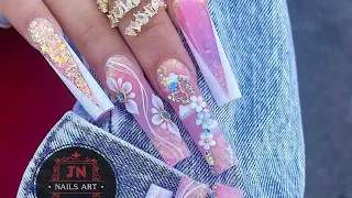 WATCH ME RECREATE INSTAGRAM NAIL DESIGN/ ACRYLIC NAILS FOR BEGINNERS/ V FRENCH NAILS