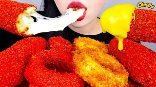 ASMR HOT CHEETOS MOZZARELLA CORN DOG, ONION 치토스 핫도그, 어니언링 (NO TALKING) CRUNCHY EATING SOUNDS MUKBANG