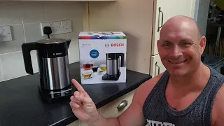 Bosch Kettle with blue LED touch sensitive buttons,unboxing & boil speed test (TWK7203GB)