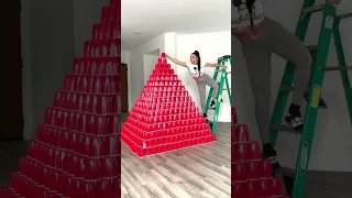 When I built the Biggest Red Cup Pyramid in the World 🌎 #fail