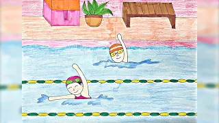Vẽ tranh Thể thao Văn nghệ | Vẽ Thể thao Bơi lội | Vẽ người đang bơi
