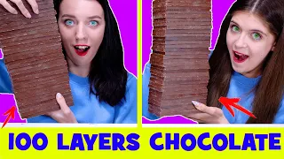 ASMR Chocolate Food Challenge (100 Layers, Real Food VS Chocolate, Gummy VS Choco)