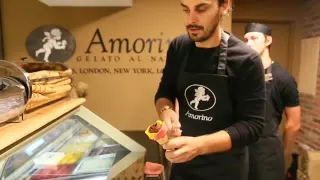 Making an Amorino all nature gelato flower cone at Sawall's